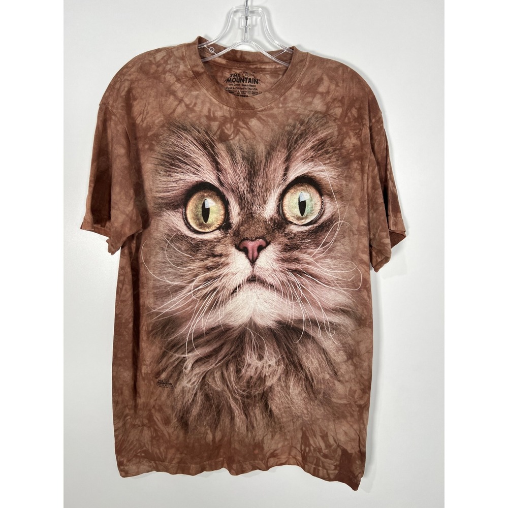 The Mountain Persian Cat Brown Tie Dye Graphic T-Shirt Animal Gorpcore Tee Mediu